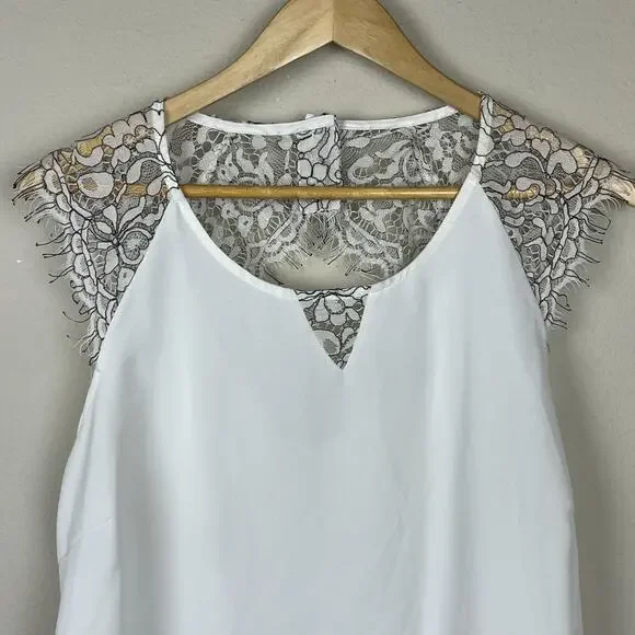 41 Hawthorn XL White Black Lace Sleeveless Top Fairy Soft Girl Cottagecore‎ - Picture 2 of 7